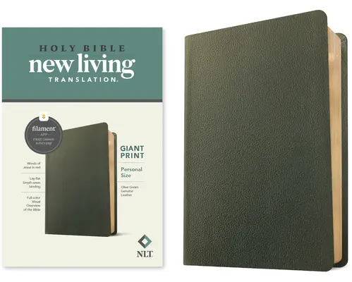 NLT Personal Size Giant Print Bible, Filament Enabled Edition (Literă roșie, piele naturală, verde măslin) - NLT Personal Size Giant Print Bible, Filament Enabled Edition (Red Letter, Genuine Leather, Olive Green)