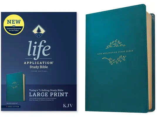 Biblia de studiu KJV Life Application, ediția a treia, cu caractere mari (litere roșii, din piele, albastru teal) - KJV Life Application Study Bible, Third Edition, Large Print (Red Letter, Leatherlike, Teal Blue)