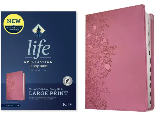 KJV Life Application Study Bible, Third Edition, Large Print (Literă roșie, piele naturală, Peony Pink, Indexată) - KJV Life Application Study Bible, Third Edition, Large Print (Red Letter, Leatherlike, Peony Pink, Indexed)