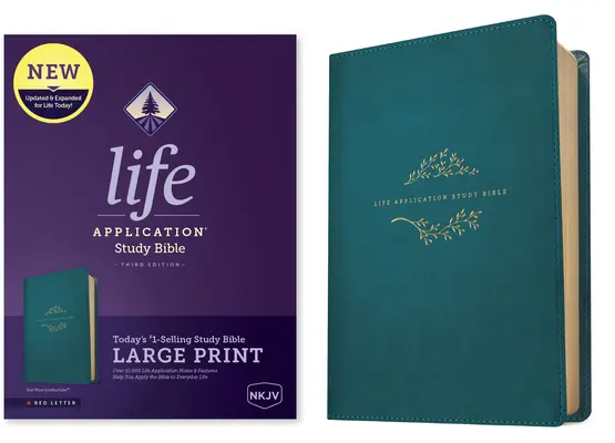 NKJV Life Application Study Bible, Third Edition, Large Print (litere roșii, piele, albastru teal) - NKJV Life Application Study Bible, Third Edition, Large Print (Red Letter, Leatherlike, Teal Blue)