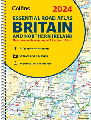 2024 Collins Essential Road Atlas Marea Britanie și Irlanda de Nord: A4 Spiral - 2024 Collins Essential Road Atlas Britain and Northern Ireland: A4 Spiral