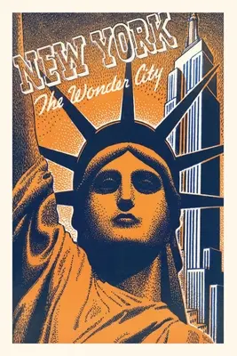Vintage Journal Grafică portocalie și albastră a capului Statuii Libertății - Vintage Journal Orange and Blue Graphic of Statue of Liberty Head