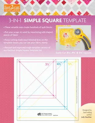 Fast2cut 3-in-1 Simple Square Template - Taie cu ușurință pătrate de 3 1/2 ”, 4 1/2 ” & 5 1/2 ” - fast2cut 3-in-1 Simple Square Template - Easily Cut 3 1/2 