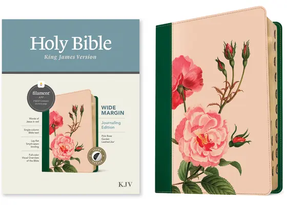 Biblia KJV cu Margine Largă, Ediție Filament-Enabled (Piele, Pink Rose Garden, Indexată, Litere roșii) - KJV Wide Margin Bible, Filament-Enabled Edition (Leatherlike, Pink Rose Garden, Indexed, Red Letter)