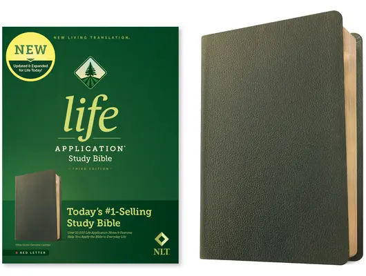 Biblia de studiu NLT Life Application, ediția a treia (piele naturală, verde măslin, litere roșii) - NLT Life Application Study Bible, Third Edition (Genuine Leather, Olive Green, Red Letter)