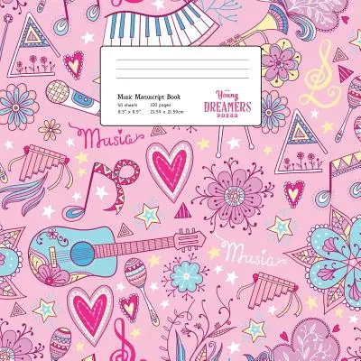Carte de manuscris muzical: Instrumente muzicale pentru fete, hârtie mare pentru copii - Music Manuscript Book: Girls Musical Instruments, Large Kids Stave Paper