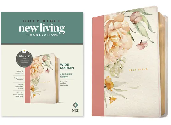 NLT Wide Margin Bible, Filament-Enabled Edition (piele naturală, Dusty Pink Blossoms, Red Letter) - NLT Wide Margin Bible, Filament-Enabled Edition (Leatherlike, Dusty Pink Blossoms, Red Letter)