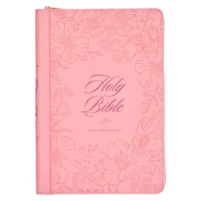 Sfânta Biblie KJV, Thinline Large Print Faux Leather Red Letter Edition - Thumb Index & Ribbon Marker, King James Version, roz, închidere cu fermoar - KJV Holy Bible, Thinline Large Print Faux Leather Red Letter Edition - Thumb Index & Ribbon Marker, King James Version, Pink, Zipper Closure