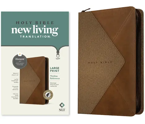 NLT Large Print Thinline Reference Zipper Bible, Filament Enabled Edition (piele, Messenger Stone & Camel, indexată) - NLT Large Print Thinline Reference Zipper Bible, Filament Enabled Edition (Leatherlike, Messenger Stone & Camel, Indexed)