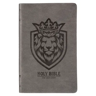 Sfânta Biblie KJV, ediție cadou pentru băieți versiunea King James, copertă flexibilă din piele artificială, Emblemă leu gri cărbune - KJV Holy Bible, Gift Edition for Boys King James Version, Faux Leather Flexible Cover, Charcoal Gray Lion Emblem