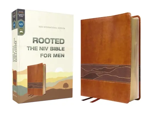 Rooted: Biblia NIV pentru bărbați, Leathersoft, maro, Comfort Print - Rooted: The NIV Bible for Men, Leathersoft, Brown, Comfort Print