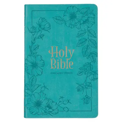 Sfânta Biblie KJV, ediție cu litere roșii din piele artificială de mărime standard - index pentru degetul mare și marker cu panglică, versiunea King James, închidere cu fermoar floral teal - KJV Holy Bible, Standard Size Faux Leather Red Letter Edition - Thumb Index & Ribbon Marker, King James Version, Teal Floral Zipper Closure