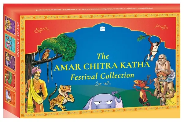Colecția Festivalului Amar Chitra Katha - cutie de tablă conținând 5 cărți - Amar Chitra Katha Festival Collection - Tin box containing 5 books