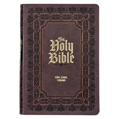 Biblia de studiu KJV, Biblie sfântă King James Version cu tipar mare, file cu degetul mare, panglici, imitație de piele maro închis în relief - KJV Study Bible, Large Print King James Version Holy Bible, Thumb Tabs, Ribbons, Faux Leather Dark Brown Debossed