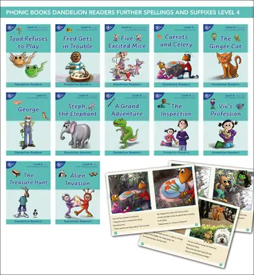 Phonic Books Dandelion Readers Further Spellings and Suffixes Level 4: (ortografii alternative pentru vocale și consoane, sunete alternative pentru sp - Phonic Books Dandelion Readers Further Spellings and Suffixes Level 4: (Alternative Spellings for Vowels and Consonants, Alternative Sounds for the Sp