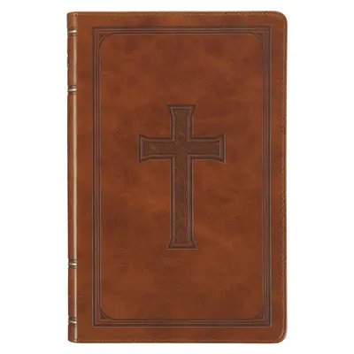 Sfânta Biblie KJV, ediție standard din piele naturală cu litere roșii, index pentru degetul mare, marker cu panglică, versiunea King James, emblemă cu cruce maro miere - KJV Holy Bible, Standard Size Faux Leather Red Letter Edition Thumb Index, Ribbon Marker, King James Version, Honey Brown Cross Emblem