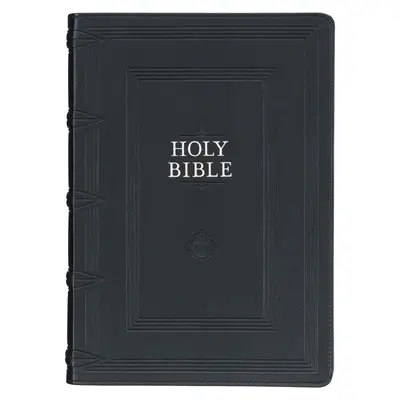 Biblia de studiu KJV, versiunea standard a Bibliei King James, file cu degetul mare, panglici, piele naturală, negru în relief - KJV Study Bible, Standard King James Version Holy Bible, Thumb Tabs, Ribbons, Faux Leather, Black Debossed