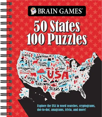 Jocuri pentru creier - 50 de state 100 de puzzle-uri: Explorați SUA în căutări de cuvinte, criptograme, puncte la puncte, anagrame, trivia și multe altele! - Brain Games - 50 States 100 Puzzles: Explore the USA in Word Searches, Cryptograms, Dot-To-Dots, Anagrams, Trivia, and More!