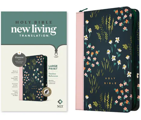 NLT Large Print Thinline Reference Zipper Bible, Filament Enabled Edition (piele, Meadow Navy & Pink, indexată) - NLT Large Print Thinline Reference Zipper Bible, Filament Enabled Edition (Leatherlike, Meadow Navy & Pink, Indexed)