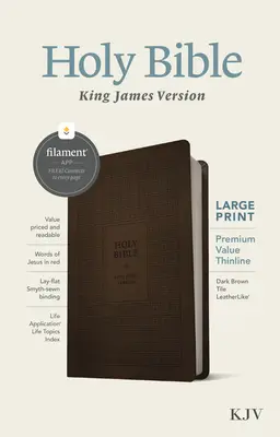 KJV Large Print Premium Value Thinline Bible, Filament Enabled Edition (litere roșii, piele, țiglă maro închis) - KJV Large Print Premium Value Thinline Bible, Filament Enabled Edition (Red Letter, Leatherlike, Dark Brown Tile)
