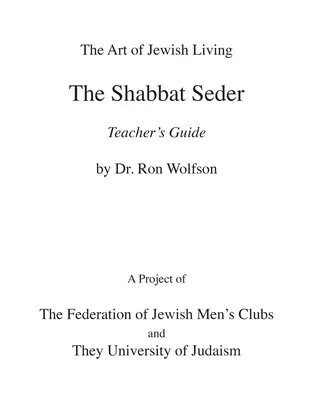 Ghidul profesorului pentru Sederul de Șabat - Shabbat Seder Teacher's Guide