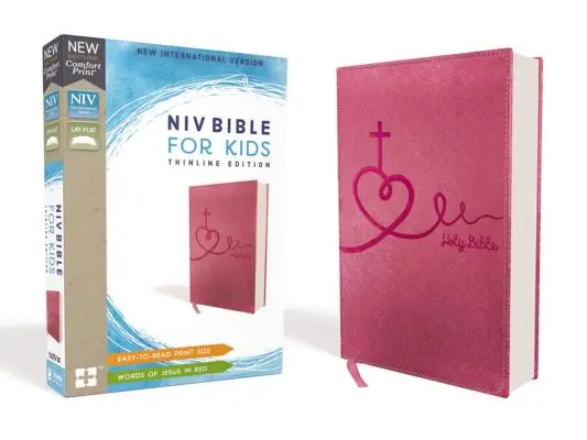 Niv, Biblia pentru copii, Leathersoft, roz, litere roșii, Comfort Print: Thinline Edition - Niv, Bible for Kids, Leathersoft, Pink, Red Letter, Comfort Print: Thinline Edition