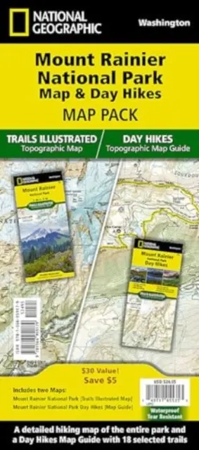 Mount Rainier Day Hikes și harta parcului național [pachet de hărți] Hartă - Mount Rainier Day Hikes and National Park Map [Map Pack Bundle] Map