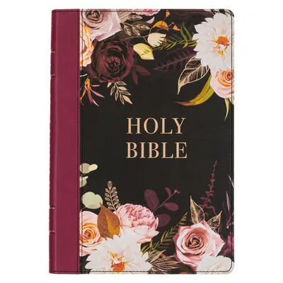 Sfânta Biblie KJV, Thinline Large Print Faux Leather Red Letter Edition - Index pentru degetul mare și marker cu panglică, versiunea King James, negru/marochin imprimat floral - KJV Holy Bible, Thinline Large Print Faux Leather Red Letter Edition - Thumb Index & Ribbon Marker, King James Version, Black/Burgundy Printed Floral